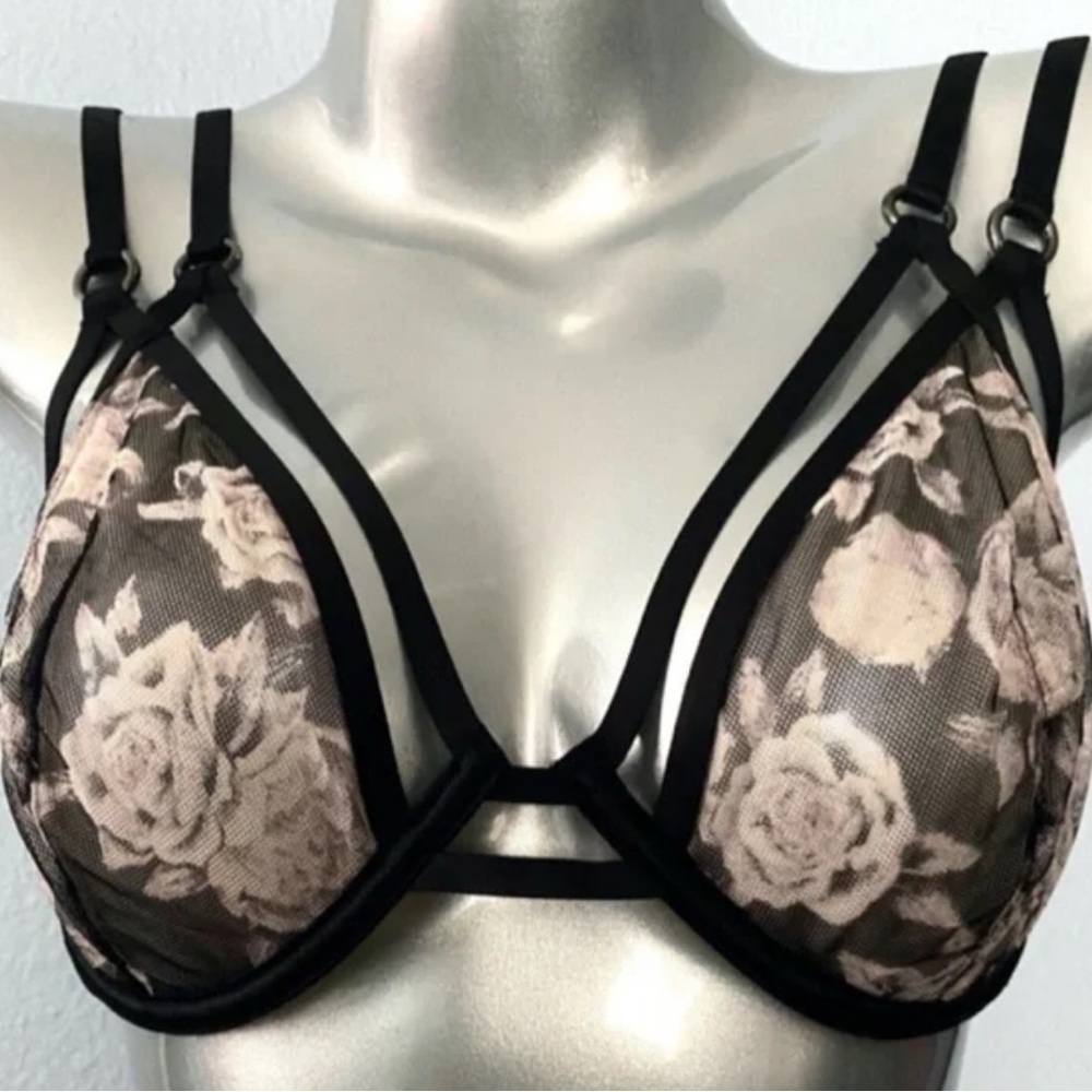 Victoria's Secret Black Floral Mesh Bra
